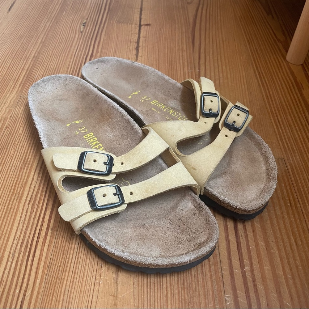 Birkenstock Ibiza light brown leather double strap sandals SIZE 37, 6, 6.5